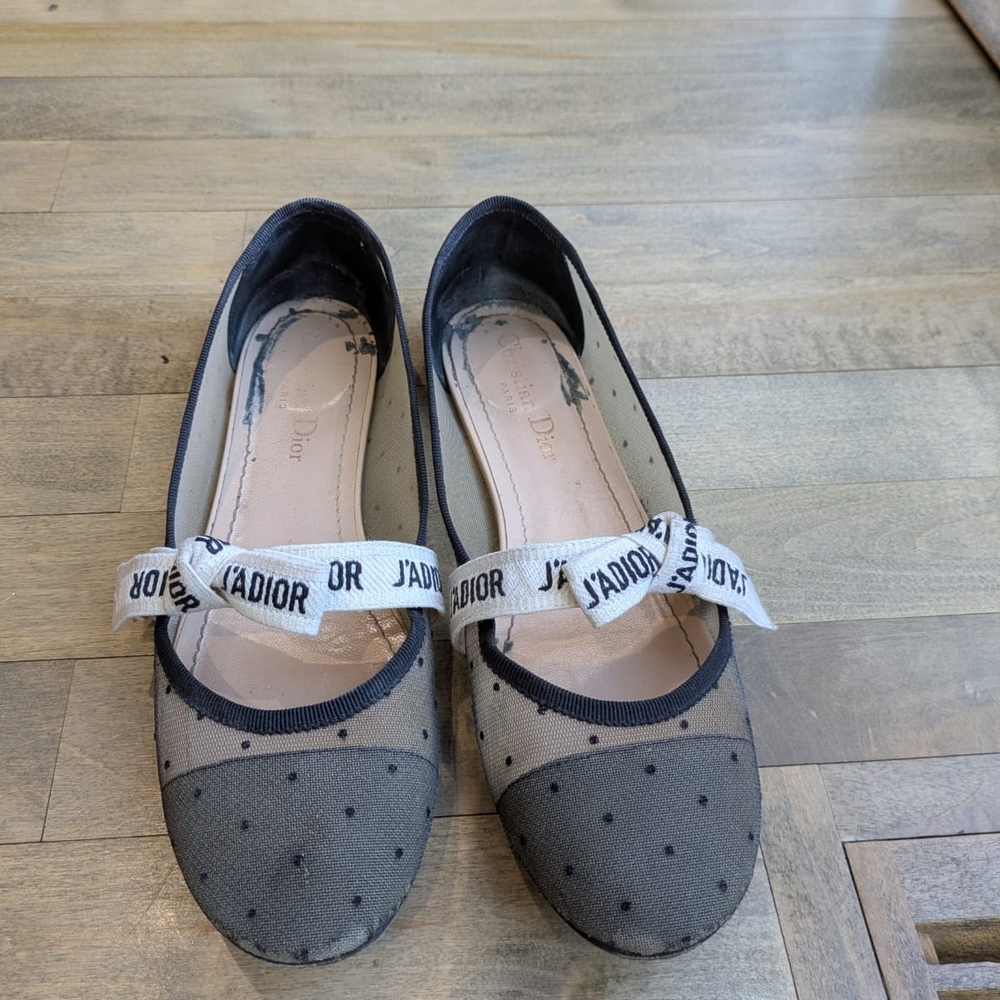Dior Black Mesh Ballet Flats with Bow